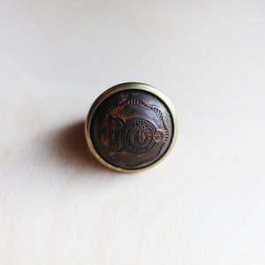 Men's Vintage Antique Metal Button Brass Ring US Ring size 5 1/2 or 16mm